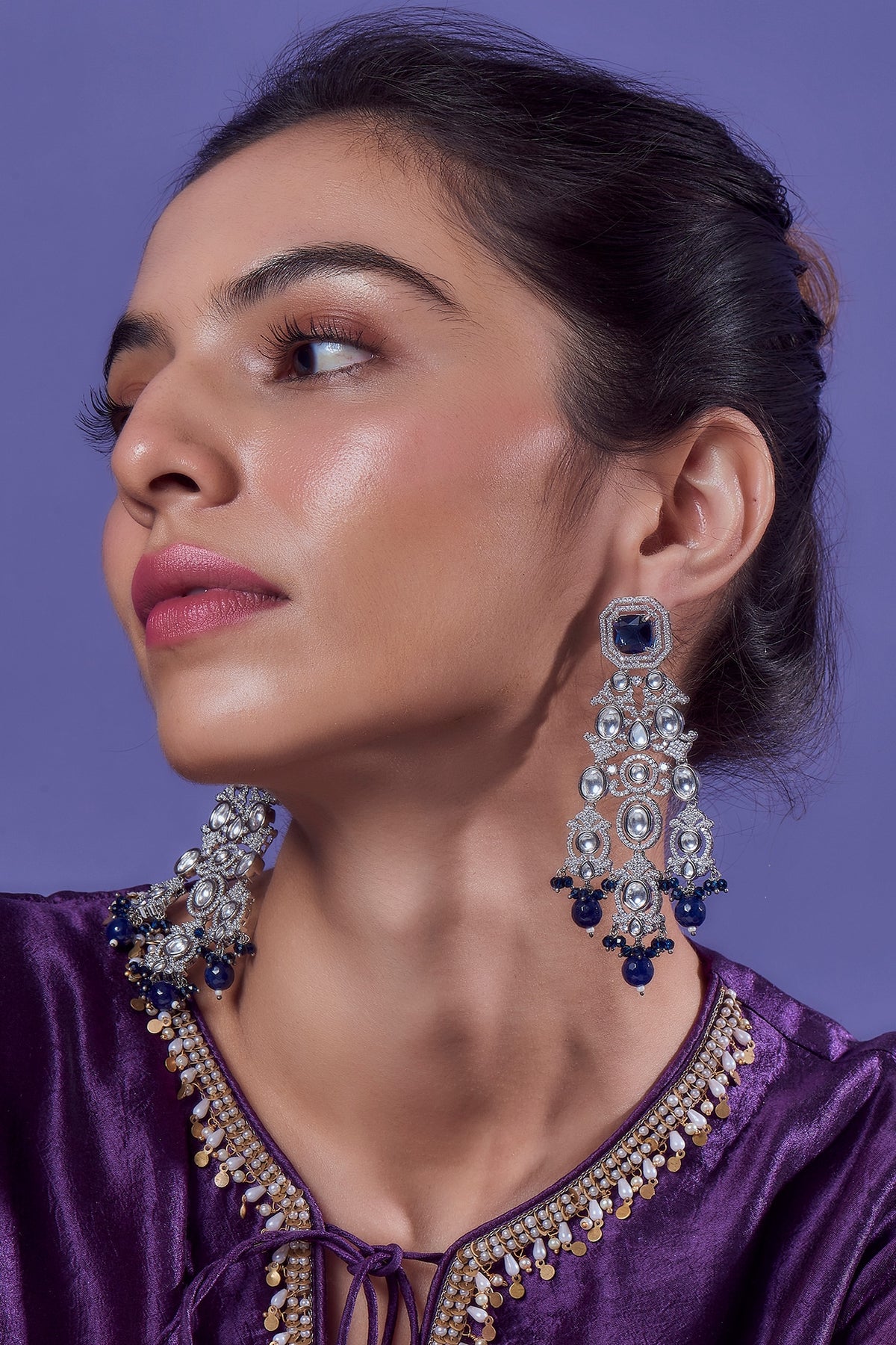 White Finish Synthetic Sapphire Stone Dangler Earrings