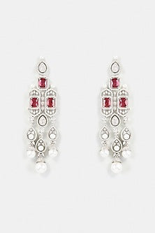 White Finish Synthetic Ruby Stone Dangler Earrings