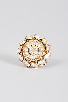 Gold Finish Kundan Polki Meenakari Ring