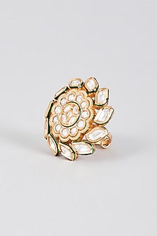 Gold Finish Kundan Polki Meenakari Ring