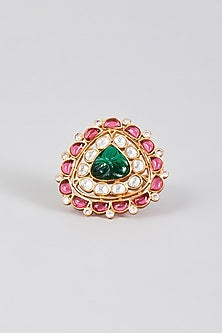 Gold Finish Synthetic Emerald Stone Ring