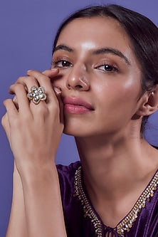Gold Finish Synthetic Stone Ring