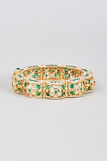 Gold Finish Synthetic Emerald Stone Enamelled Bracelet