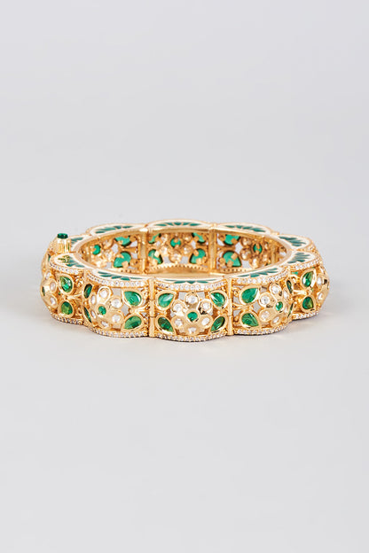 Gold Finish Synthetic Emerald Stone Enamelled Bracelet