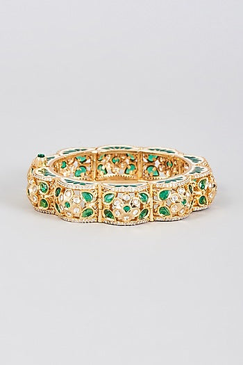 Gold Finish Synthetic Emerald Stone Enamelled Bracelet