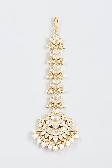 Gold Finish Kundan Polki & Pearl Maangtikka