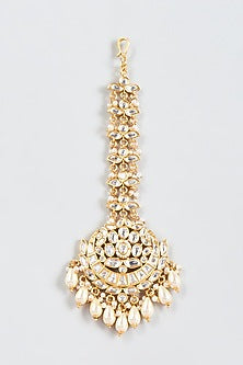 Gold Finish Kundan Polki & Pearl Maangtikka
