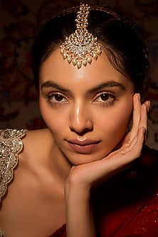 Gold Finish Kundan Polki & Pearl Maangtikka