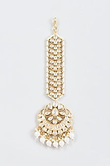 Gold Finish Kundan Polki & Pearl Maangtikka