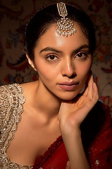 Gold Finish Kundan Polki & Pearl Maangtikka
