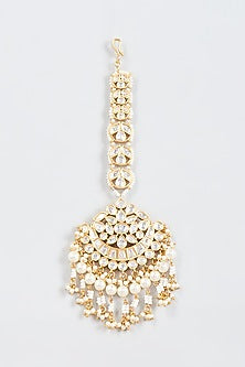 Gold Finish Kundan Polki & Pearl Maangtikka