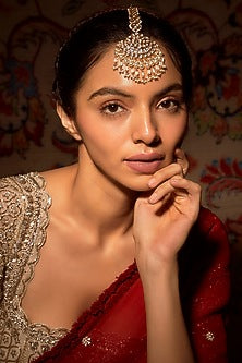 Gold Finish Kundan Polki & Pearl Maangtikka