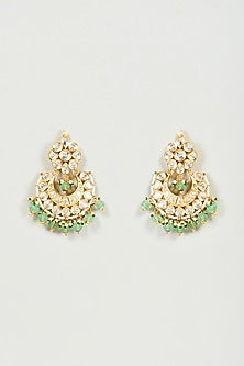 Gold Finish Turquoise Kundan Polki Chandbali Earrings