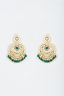 Gold Finish Green Kundan Polki Chandbali Earrings