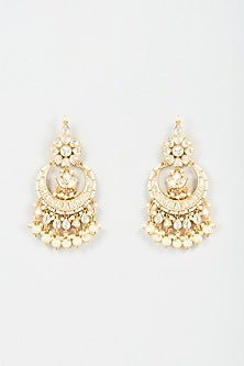 Gold Finish White Kundan Polki Chandbali Earrings