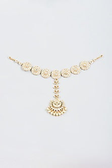 Gold Finish White Kundan Polki Mathapatti