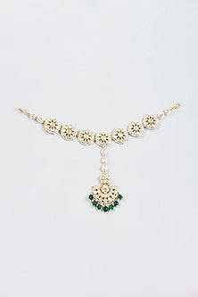 Gold Finish Kundan Polki & Emerald Droplet Mathapatti