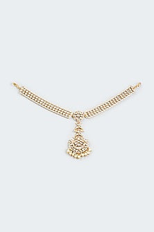 Gold Finish White Kundan Polki Mathapatti