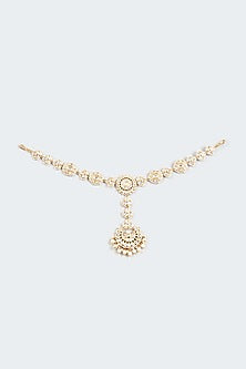 Gold Finish White Kundan Polki Mathapatti