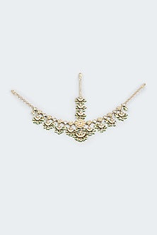 Gold Finish Green Kundan Polki Mathapatti