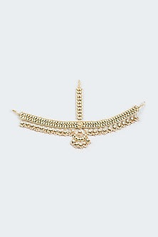 Gold Finish Pink Kundan Polki Mathapatti