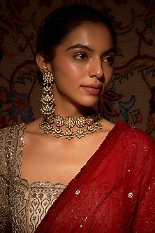 Gold Finish Kundan Polki Meenakari Choker Necklace Set