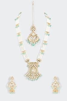 Gold Finish Pearl & Beaded Long Mala Necklace Set