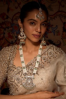 Gold Finish Pearl & Beaded Long Mala Necklace Set