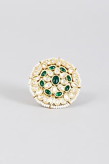 Gold Finish Emerald Synthetic Stone Ring