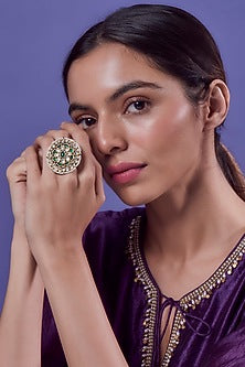 Gold Finish Emerald Synthetic Stone Ring