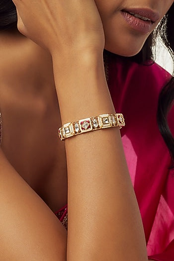 Gold Finish Pearl Meenakari Bracelet
