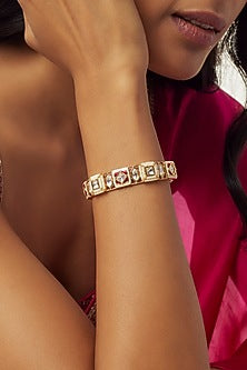 Gold Finish Pearl Meenakari Bracelet