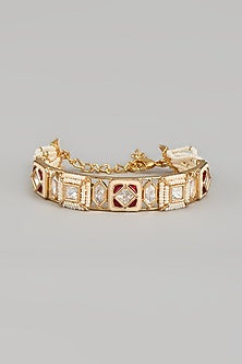 Gold Finish Pearl Meenakari Bracelet