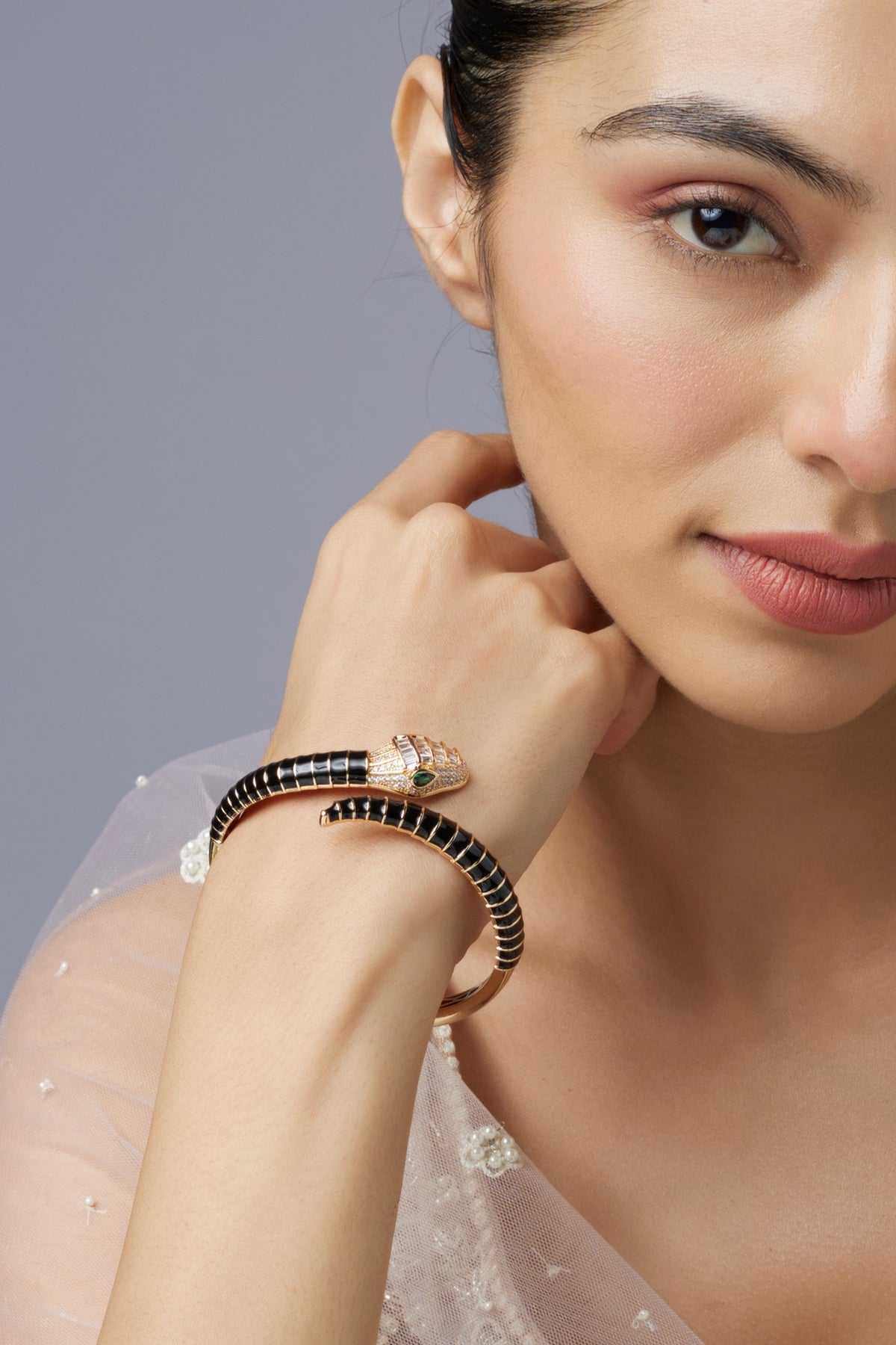 Rose Gold Finish Zircon Black & White Meenakari Bracelet