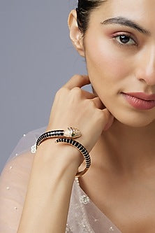 Rose Gold Finish Zircon Black & White Meenakari Bracelet