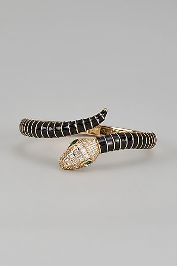 Rose Gold Finish Zircon Black & White Meenakari Bracelet