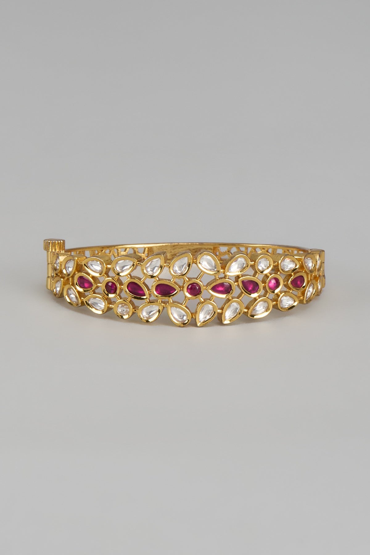 Rose Gold Finish Uncut Kundan Polki & Ruby Stone Bracelet