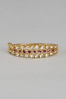 Rose Gold Finish Uncut Kundan Polki & Ruby Stone Bracelet