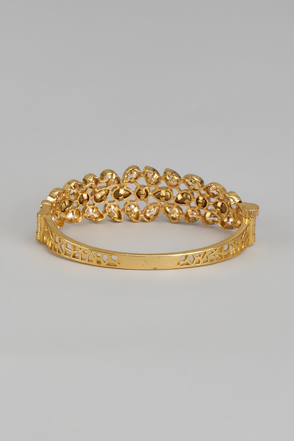 Rose Gold Finish Uncut Kundan Polki & Ruby Stone Bracelet