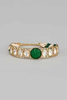 Gold Finish Green Stone & Pearl Bracelet
