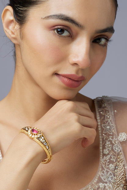 Gold Finish Ruby & Unut Stone Bracelet