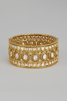 Gold Finish Kundan Polki Broad Bracelet