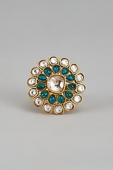 Gold Finish Kundan Polki & Emerald Stone Ring