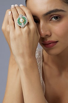 Gold Finish Zircon & Emerald Stone Ring