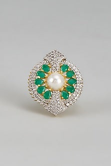 Gold Finish Zircon & Emerald Stone Ring