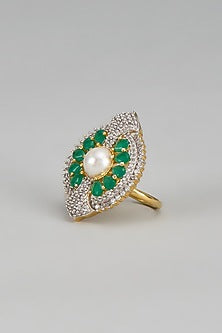 Gold Finish Zircon & Emerald Stone Ring