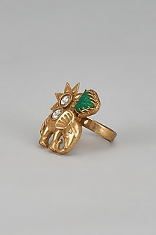 Gold Finish Emerald Stone Temple Ring