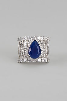 White Finish Zircon & Blue Stone Ring