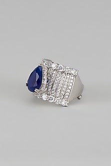 White Finish Zircon & Blue Stone Ring