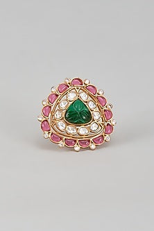 Gold Finish Onion Pink & Emerald Stone Ring